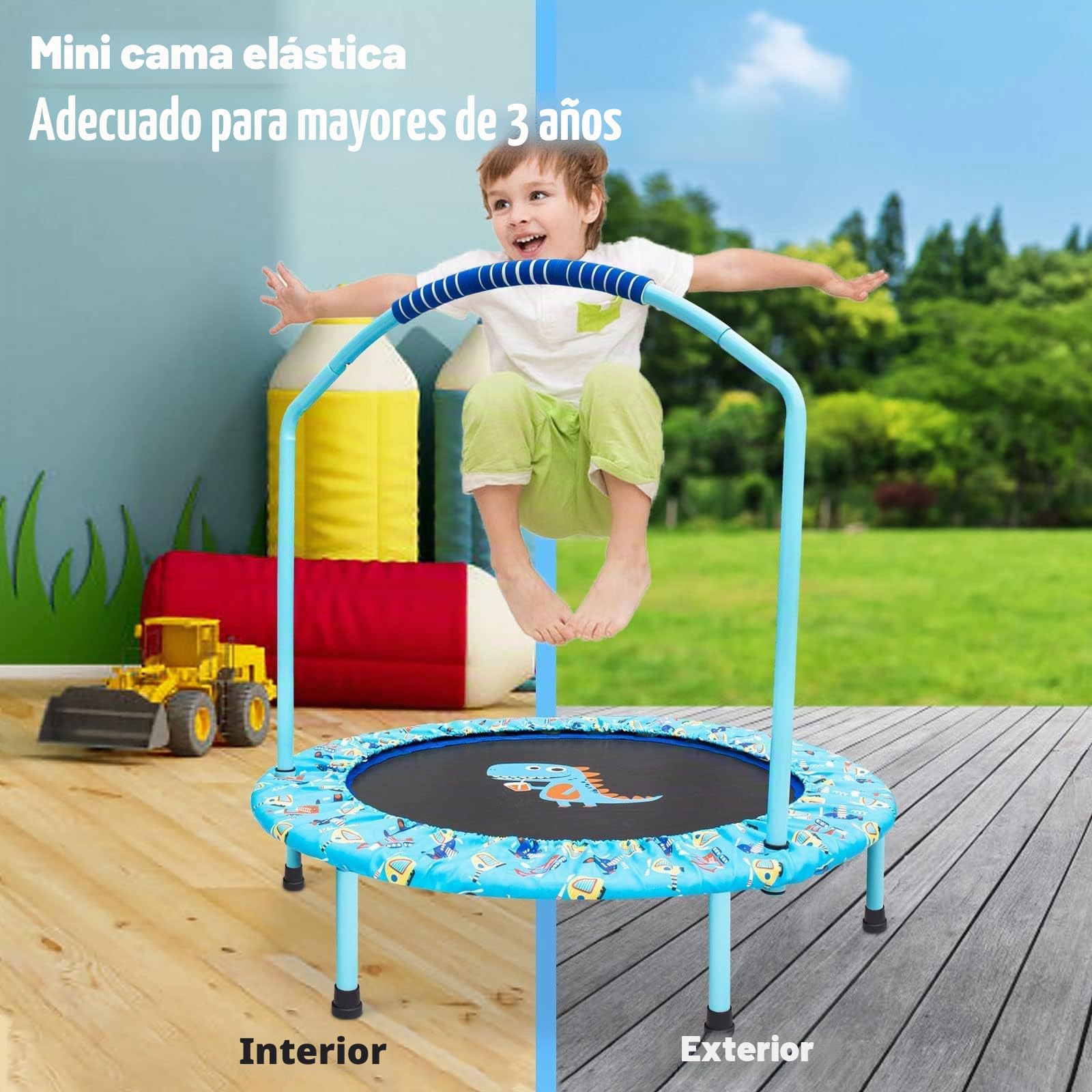 '38'' Trampoline for Kids Mini Trampoline with Adjustable Foam Handle and Safety Padded Cover Foldable Toddler Trampoline Indoor & Outdoor Bungee Rebounder Trampoline for Kids Play and Exercise'