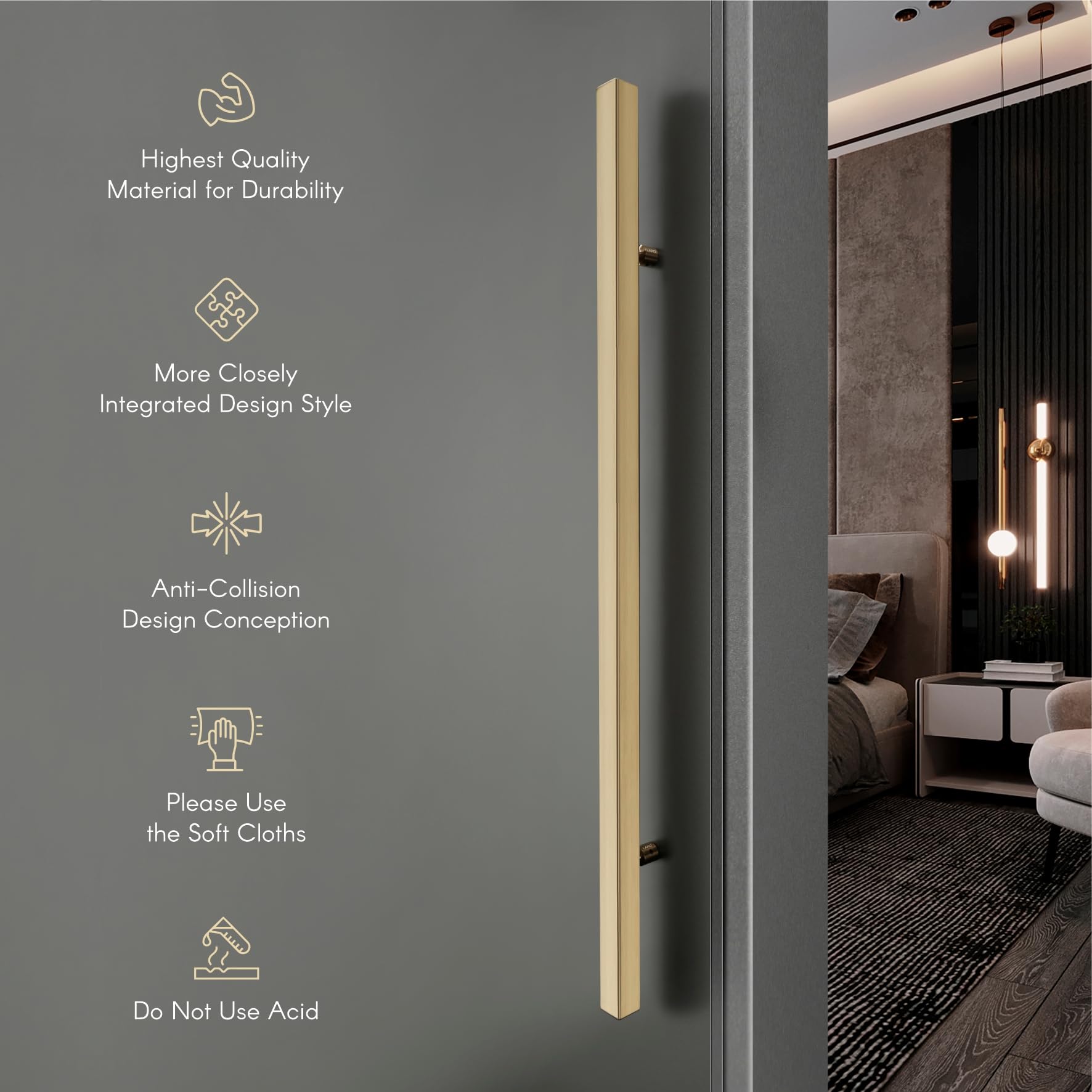 LAPO Pull Handle for Main Door and Office, 36 Inch Stainless Steel Bar for Home & Hotel Entrance, Fits with 30โ100mm Door, Well-Suited for Wooden & Glass Door, Gold Finish, 3 Year Warranty 3