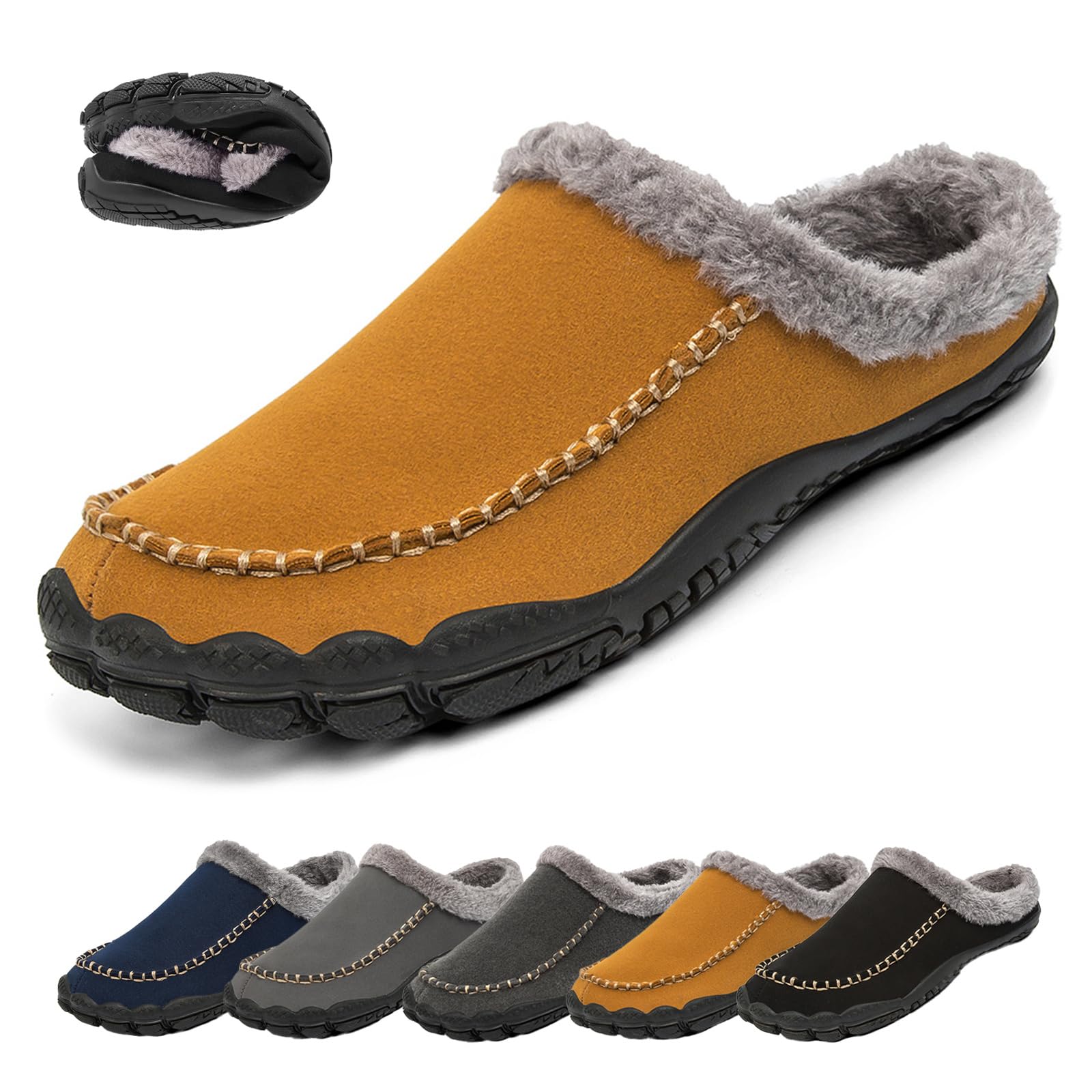 Lossarye Men's Winter Warm Moccasin Slippers,Slip-on Memory Foam Lightweight Anti-Slip Cozy Fuzzy House Slippers Wide Indoor Outdoor Shoes