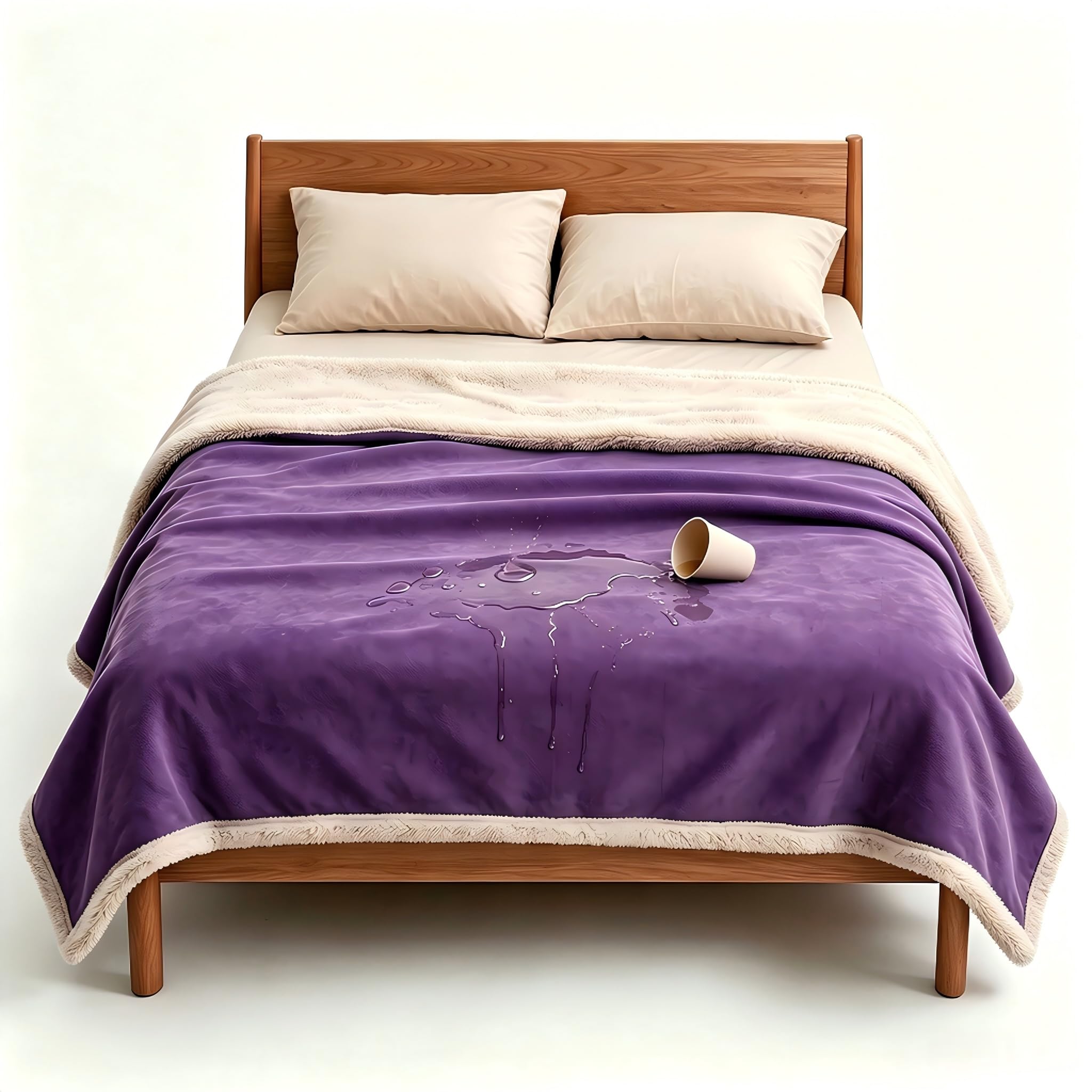 Catalonia Classy Waterproof Love Blanket for Bed, Fleece Intimacy Blanke for Adults, Reversible Washable Dog Blanket for Sofa, 203 x 229 cm, Purple/Taupe