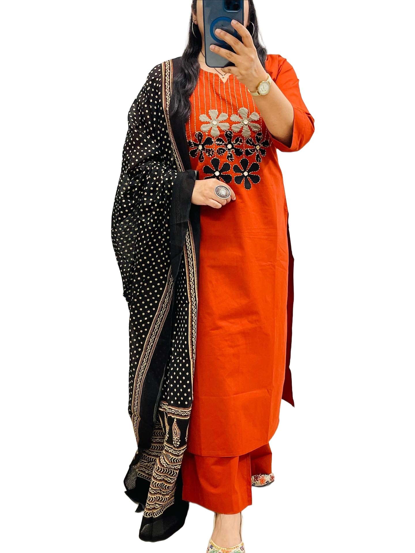 bharvita Women's Cotton Embroidered Anarkali Kurta and Palazzo with Dupatta Set | A-line fit-picture-17