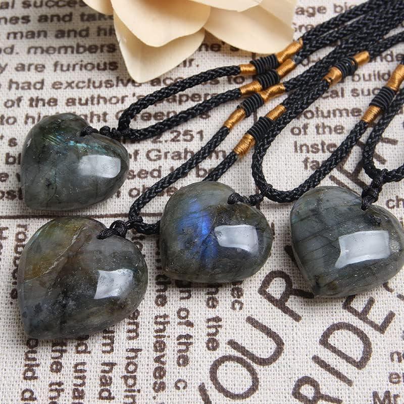 Miniatura 6 de 1 unids Natural Corazón Colgante Labradorita Collar Gema Piedra Lunar Piedra Cristal Cuarzo US, Gema, Cuarzo