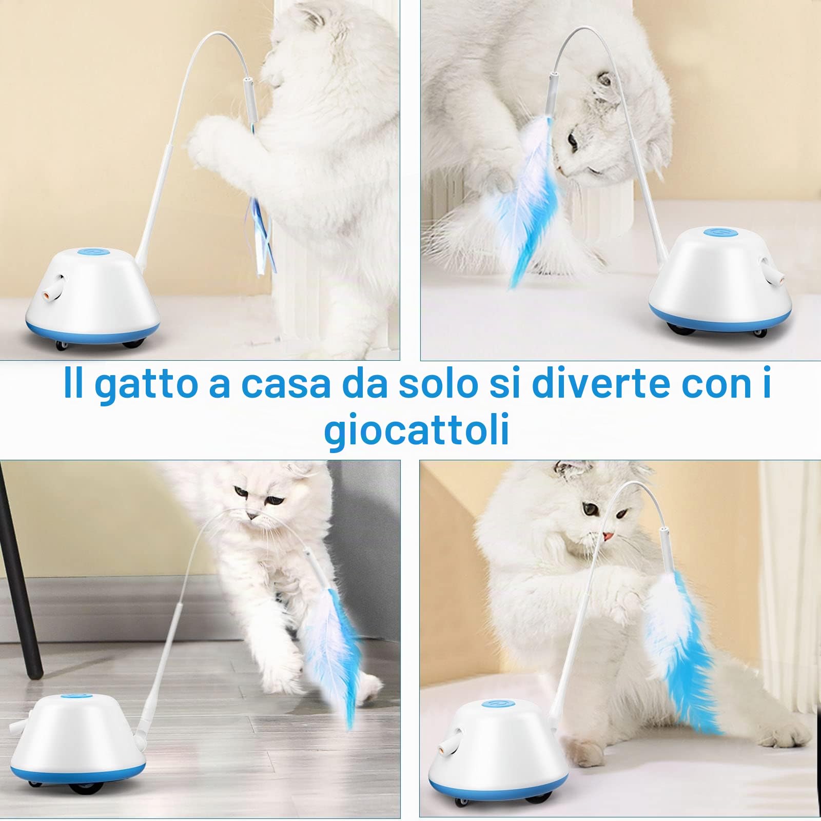 Giochi per Gatti Interattivi con Piume in Casa - Giocattolo Elettronico Automatico in Movimento a LED, 3 Modalità per Gatti Adulti (Blu)