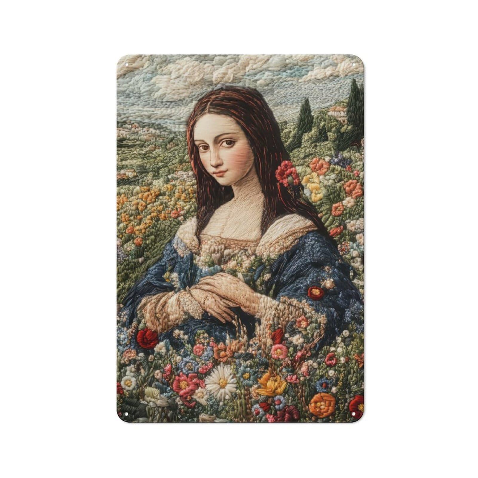 Junmoney Embroidered Mona Lisa Vintage Tin Sign 30X20cm With For Garage Wall, For Kitchen And Home Bar Decor, For Living Room And Hallway Decor