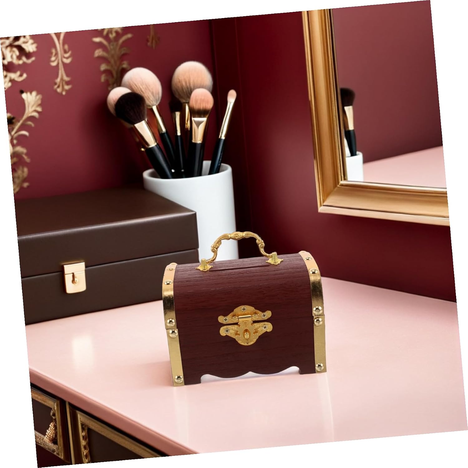 Vintage Style Wooden Treasure Box Featuring Reliable Locking Mechanism and Handcrafted Excellence, Retro Small Chest for Jewelry, Watches, Coins, and Keepsakes, for Office