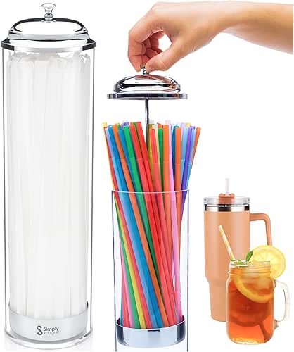 Tall Acrylic Straw Holder - 11.5 Inch, Metal Base &