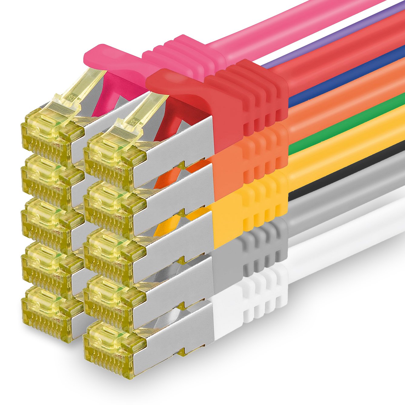 1aTTack.de Cat.7 Netzwerkkabel 7,5m 10 Farben 10 Stück Cat7 Ethernetkabel Netzwerk LAN Kabel Rohkabel 10 Gb s SFTP PIMF LSZH Set Patchkabel mit Rj 45 Stecker Cat.6a