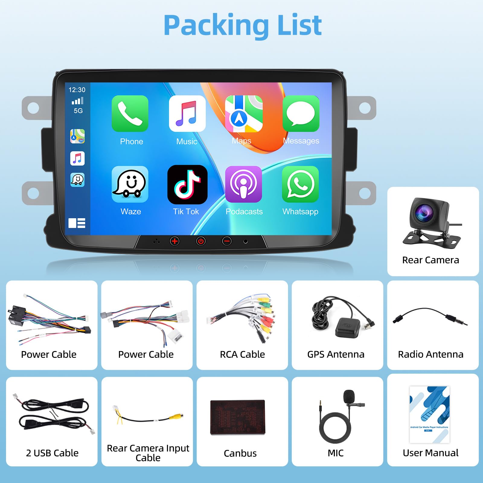 Podofo 2+64G Autoradio pour Renault Dacia Duster Sandero Logan Dokker Captur avec Carplay Android 7" Poste Radio Voiture avec Navigation GPS, Bluetooth WiFi RDS + Caméra Arrière
