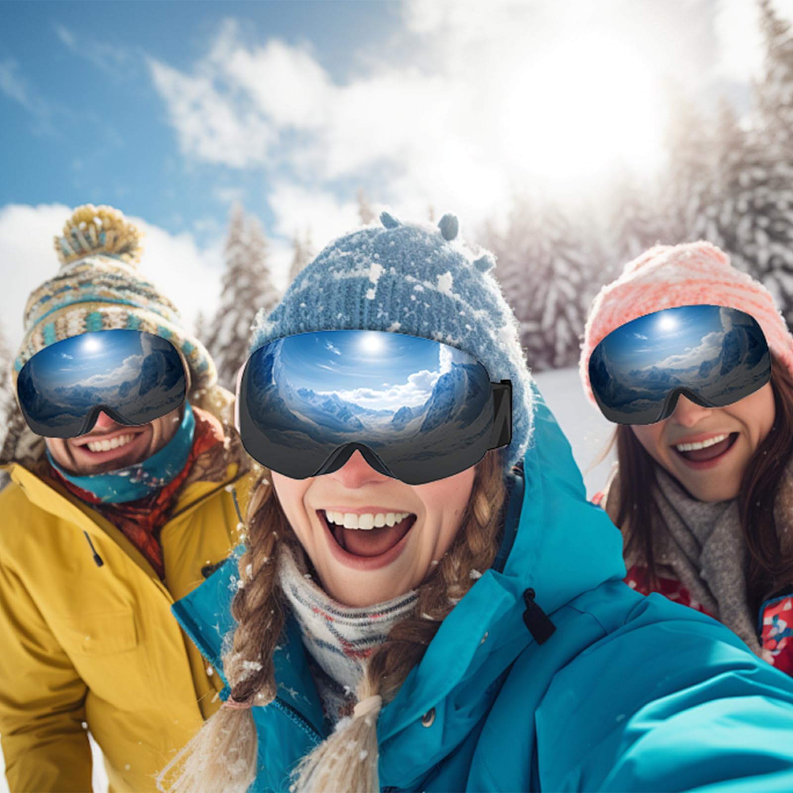 OTG - Occhiali da sci e snowboard, unisex, protezione UV al 100%, anti-appannamento, per sport e neve, colore: nero