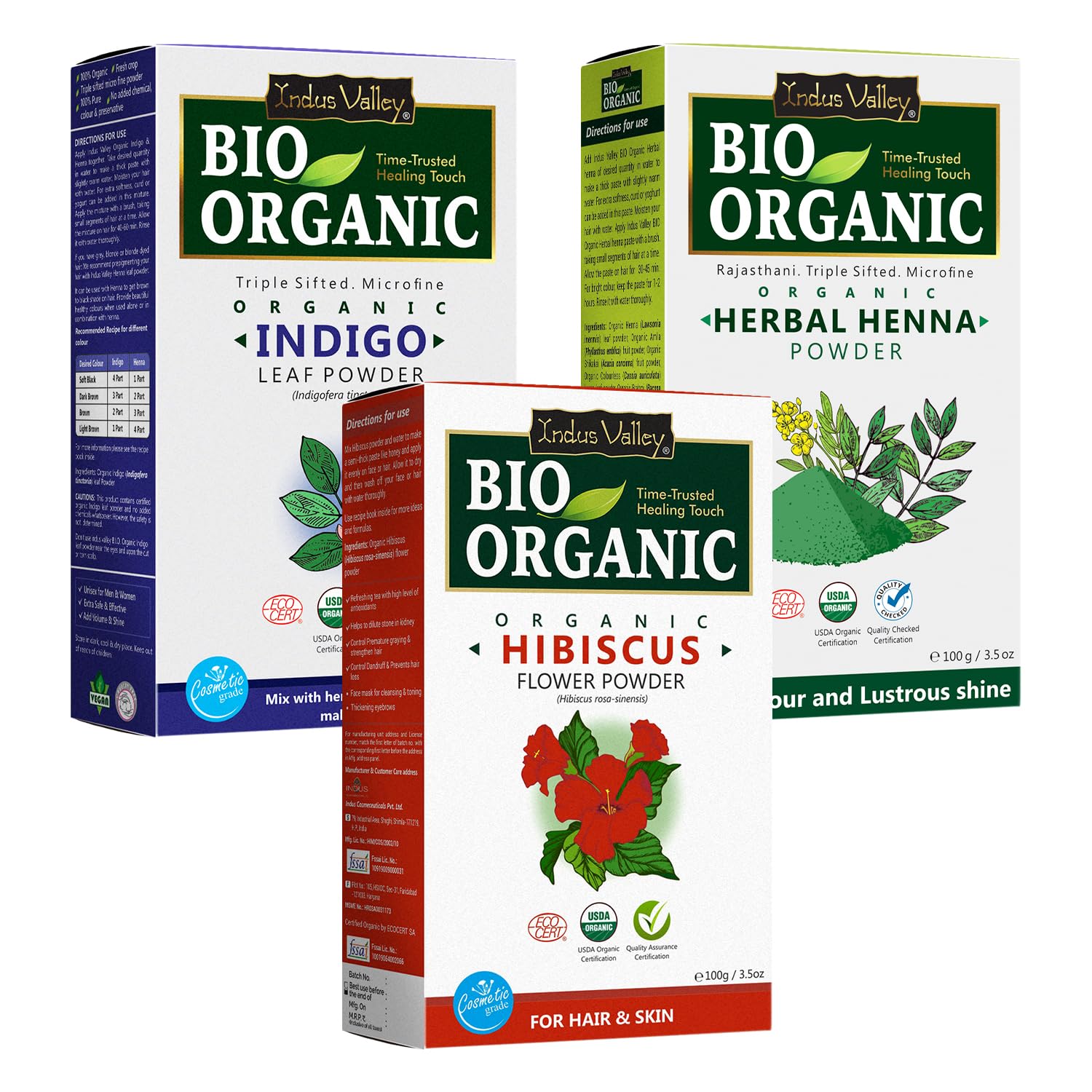 I.V BIO ORGANIC INDIGO POWDER+HERBAL HENNA +HIBISCUS POWDER