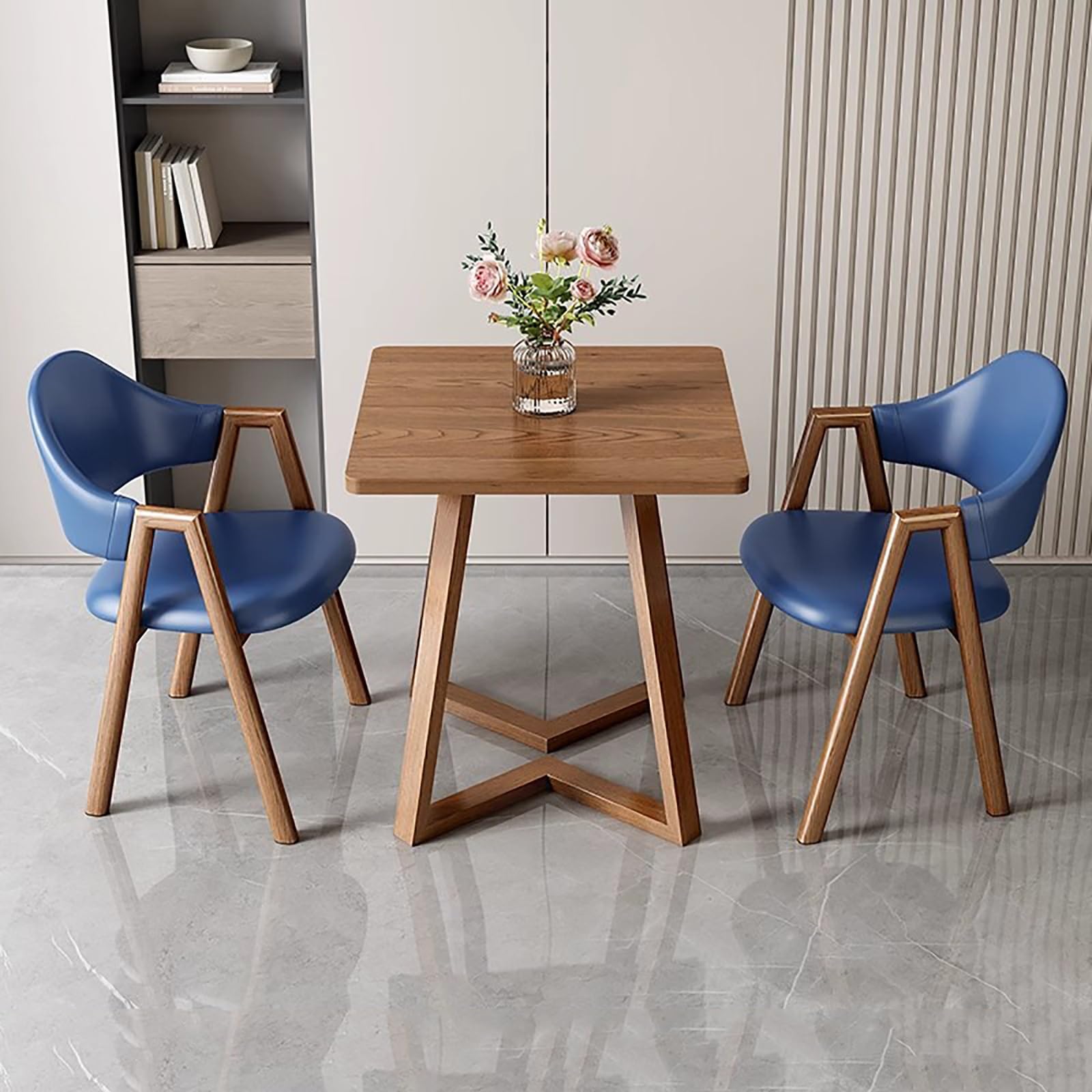 24" Square Dining Table Set with 1 Coffee Table & 2 Faux Leather Chairs Upholstered Armchairs for Kitchen & Office Stylish Reception Table in Dark Blue