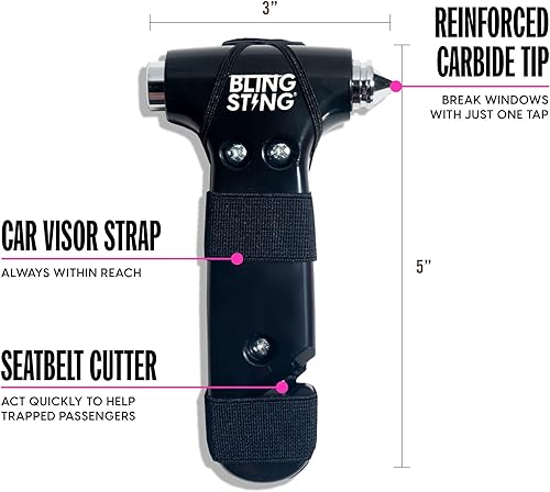Miniatura 2 de BLINGSTING Martillo de seguridad  Herramienta de martillo de escape automotriz de emergencia, cortador de cinturón de seguridad y herramienta de
