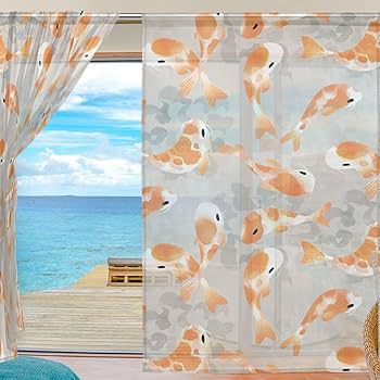 当選品　カーセンサー  カーテン？着替え用　レア Amazon｜レースカーテン 和風 鯉 色鯉 魚 カーテン ミラーレース