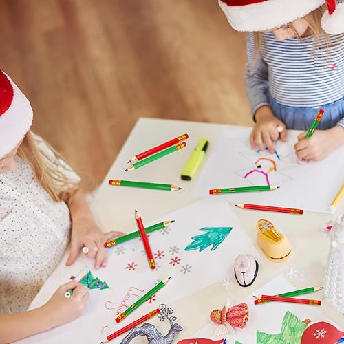 Miniatura 6 de Whaline 50 lápices de Navidad con borradores, 2 estilos, lápices de escritura cortos, medios lápices de Navidad rojos y verdes, árbol de Navidad y