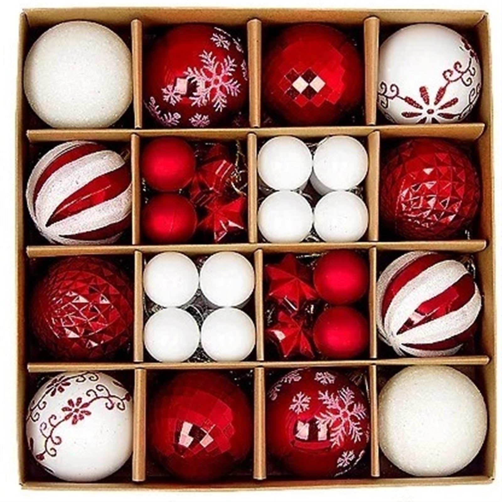 44 adornos de bolas de Navidad pintadas irregulares de 3 a 6 cm, bola de plástico galvanizado, decoración para árbol de Navidad