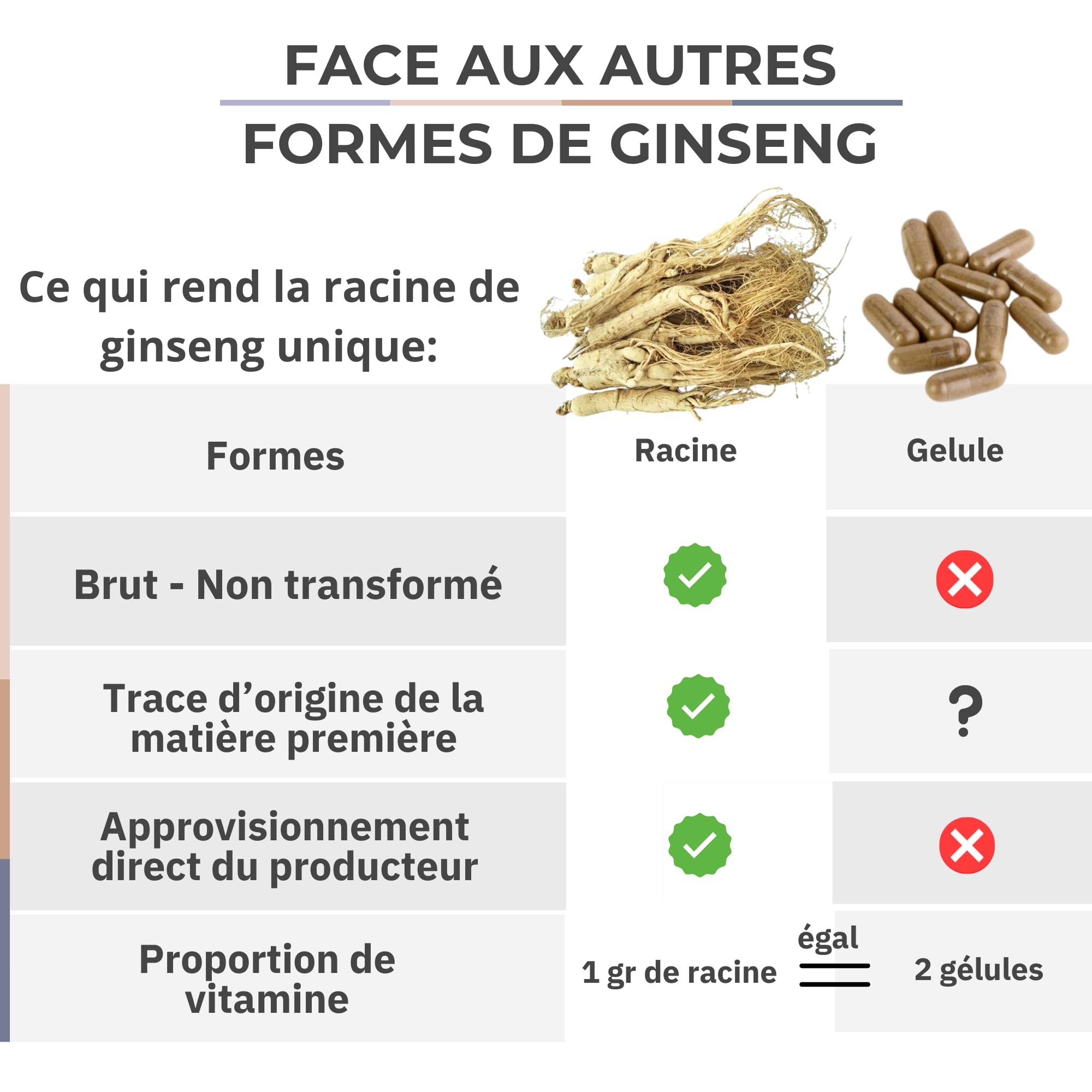 Ginseng racine entière | Détox Tisane: Énergie, Vitalité, Focus, Gestion Stress, Renforce le système immunitaire | Plante traditionnelle thérapeutique asiatique millénaire | 100g