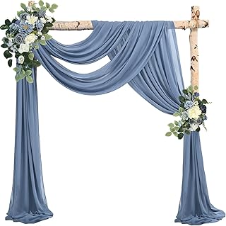 20Ft Length x 28" Width 4 Panels Wedding Arch Draping Fabric Dusty Blue Arch Drapes Chiffon Fabric Sheer Curtains Backdrop for Party Bridal Decorations Wedding Ceremony Ceiling Stage Reception Decor