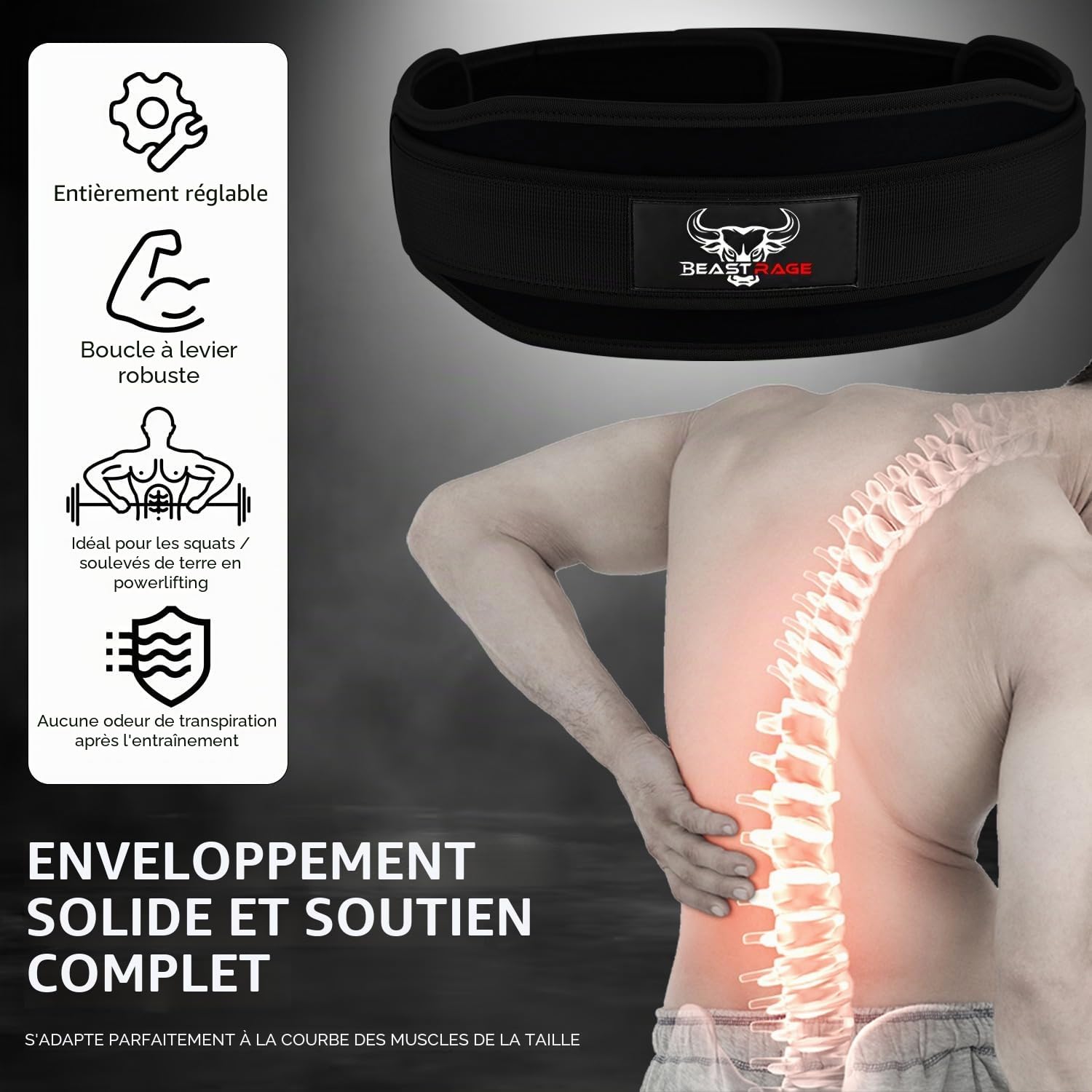 Ceinture d'haltérophilie double force 5.5" en néoprène rembourré pour le soutien du dos ceinture d'entraînement pour le bodybuilding, deadlifting, entraînement de fitness, hommes femmes soutien du tronc pour l'entraînement du bois