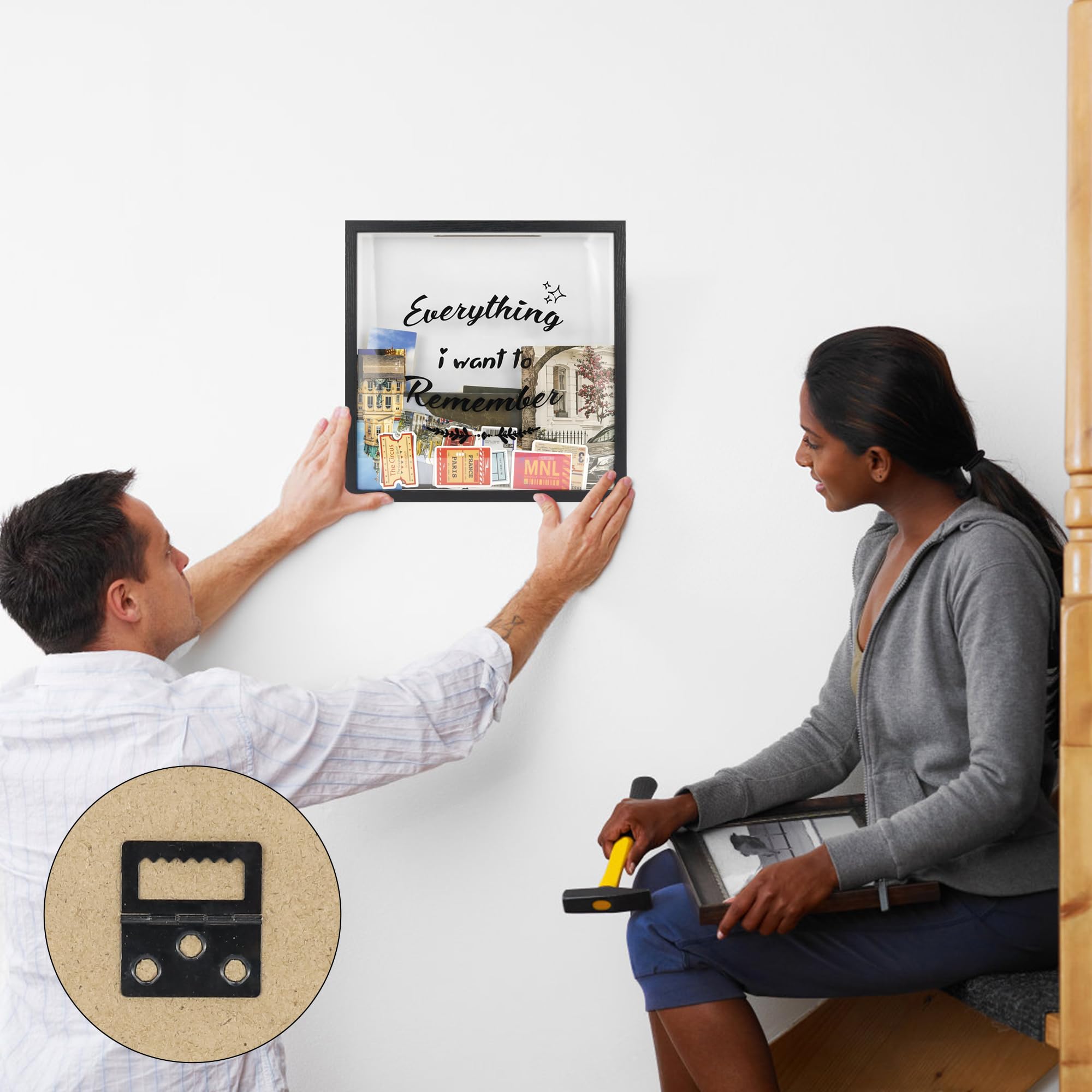FramePro Grande scatola 3D, 28 x 28 cm, cornice da viaggio in legno con fessura, amore per biglietti, foto di viaggio, artigianato, nero (stella)