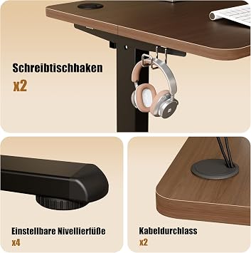 ERGOMAKER Height-Adjustable Electric Desk 80 x 60 cm Walnut