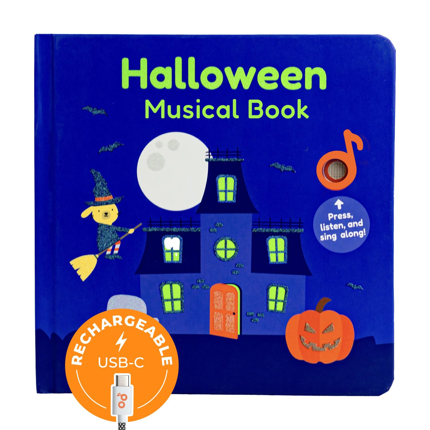 Cali's Books Halloween Musical Book | Glow-in-The-Dark Cover | New USB-C Rechargeable | Halloween Baby Toy & Books for Kids 1-3 | Toys for Toddlers