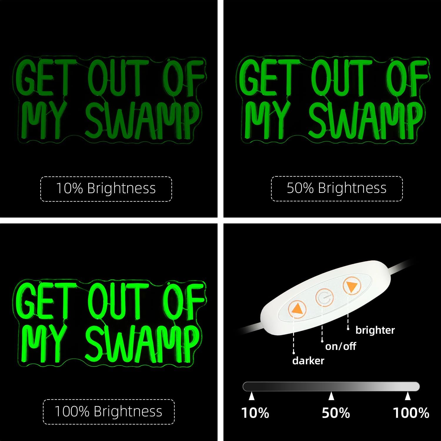 Get Out of My Swamp Neon Sign Green Led Signs for Bedroom Wall USB Funny Neon Lights for Home Theme Party Birthday Kids Room Decor