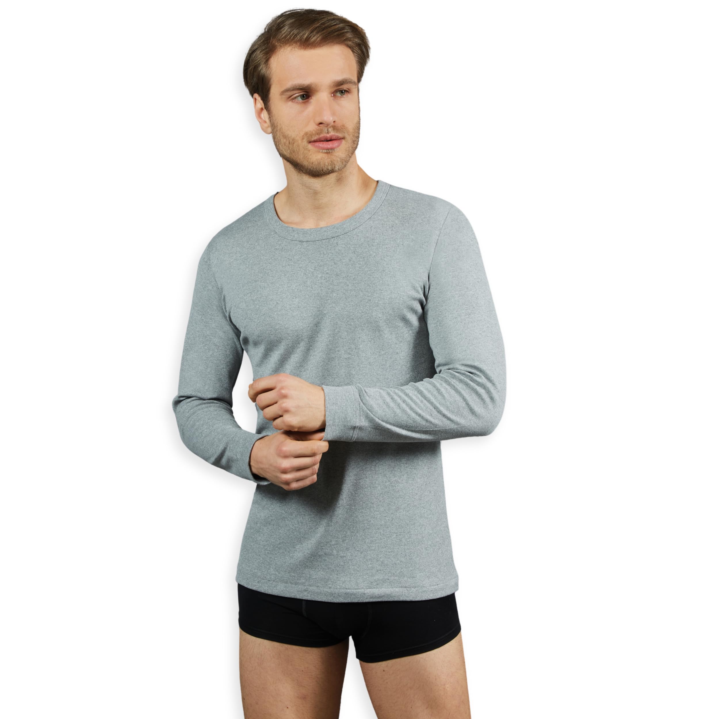 VP PINUCCIO VENEGONI Camiseta de manga larga para hombre (paquete de 2) 100% algodón afelpado | Camiseta térmica para hombre de invierno, cuello redondo, camiseta interior, fabricada en Italia