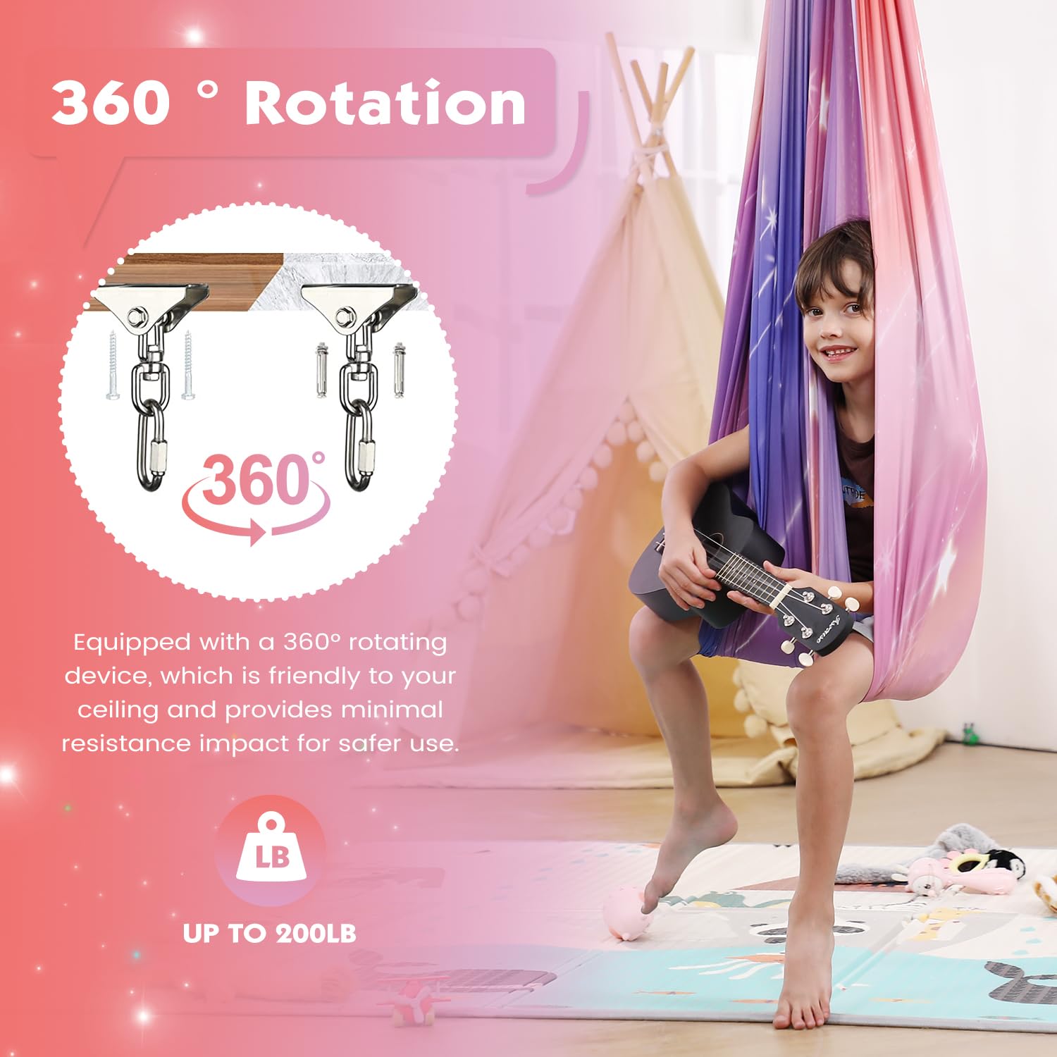 WILDKEN Sensory Swing for Kids, Galaxy Star 360° Rotation Sensory Swing with Double-Layer Soft Fabric Sturdy Indoor Outdoor Swing Hammock Therapy Swing for Child & Adult with Autism