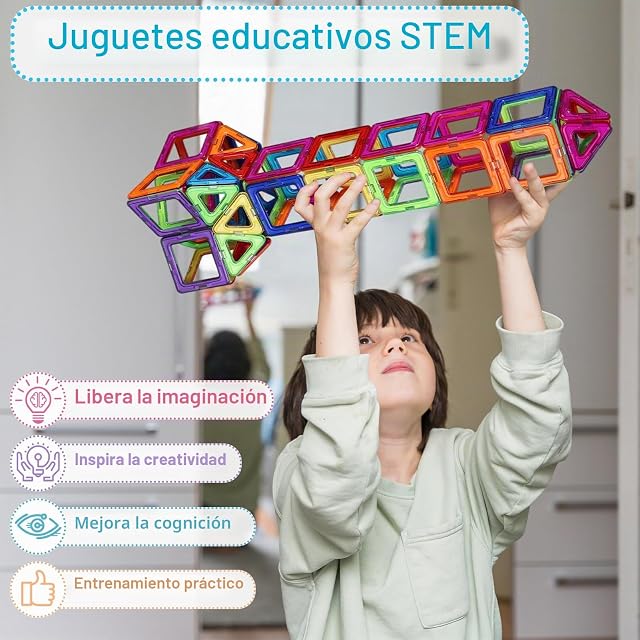 Foto 2 de 7 de ECHOCUBE Juego de 42 Piezas Magnéticas, Juguetes de Construcción Stem para Niños de 36+ Meses