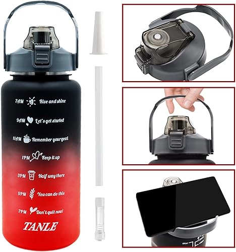 Miniatura 6 de Juego de 4 botellas de agua, 64 onzas, 28 onzas, 14 onzas, 9 onzas, botella de agua deportiva de gran capacidad, a prueba de fugas, botella de agua