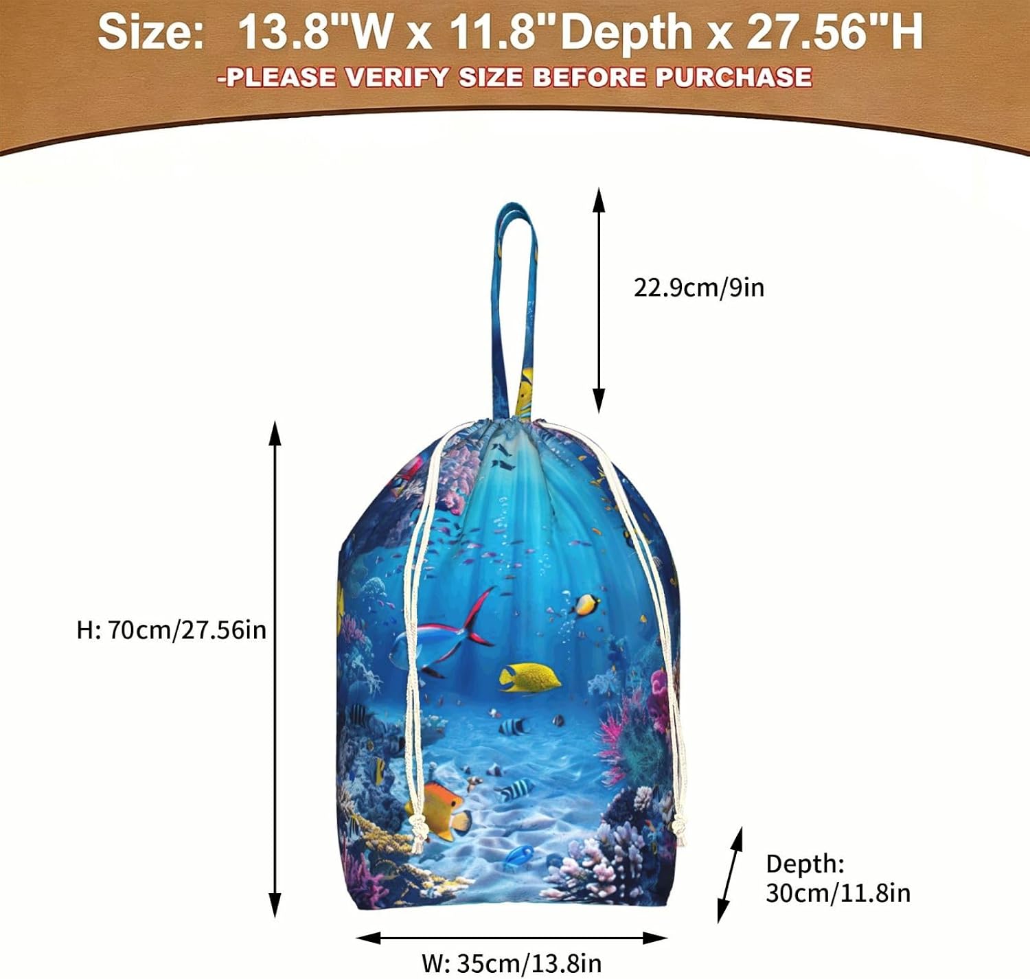 Oxford Colorful Ocean Theme Print Large-capacity drawstring laundry bag with Handles for Dorm,Hotel