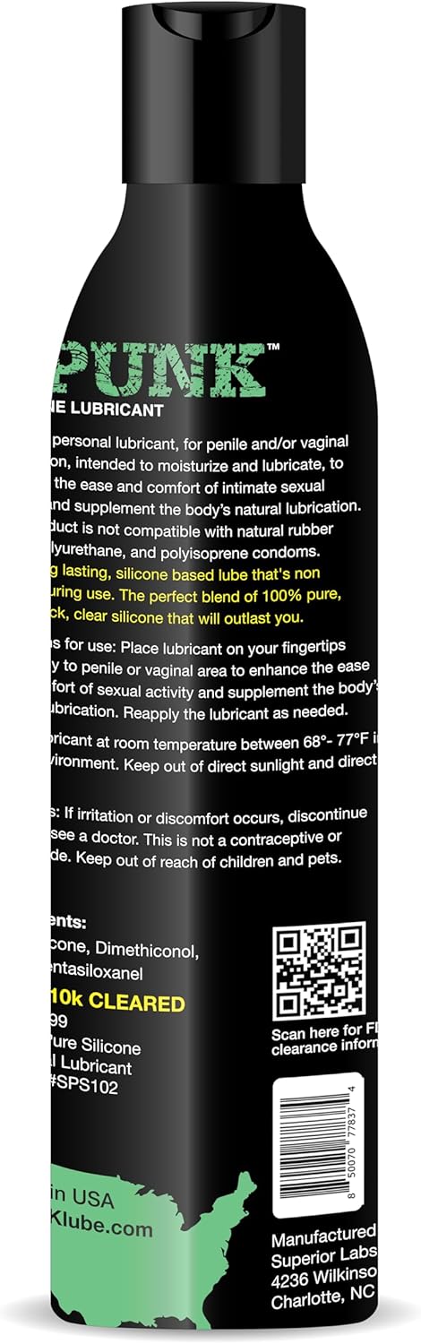 SPUNK Lube Pure Silicone Lubricant - FDA Cleared, Long-Lasting, Non-Drying, Medical-Grade Personal Sex Lube for Men, Women & Couples - Made in USA, 8 Fl Oz
