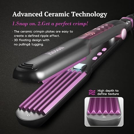 Amazon.com: Hoson 1 1/2 pulgadas rizador de pelo plancha para volumen,  iónica cerámica prensadora para cabello, pelo profesional Zigzag hierro para  volumen esponjoso : Belleza y Cuidado Personal