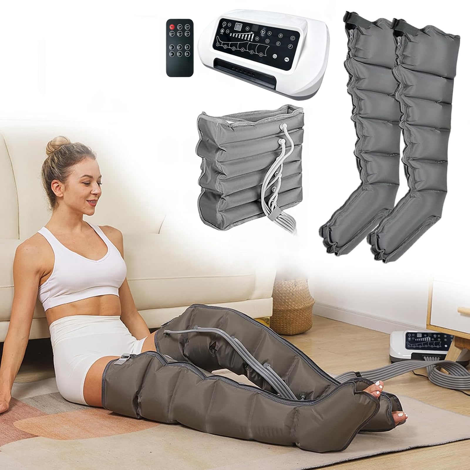 Vanenferse Grey 6 Cavity Air Compression Leg Massager | Electric Lymphatic Drainage Massager | Compression Boots Pressotherapy | For Circulation Arm Leg Waist Wraps Massage Machine | 6 Modes