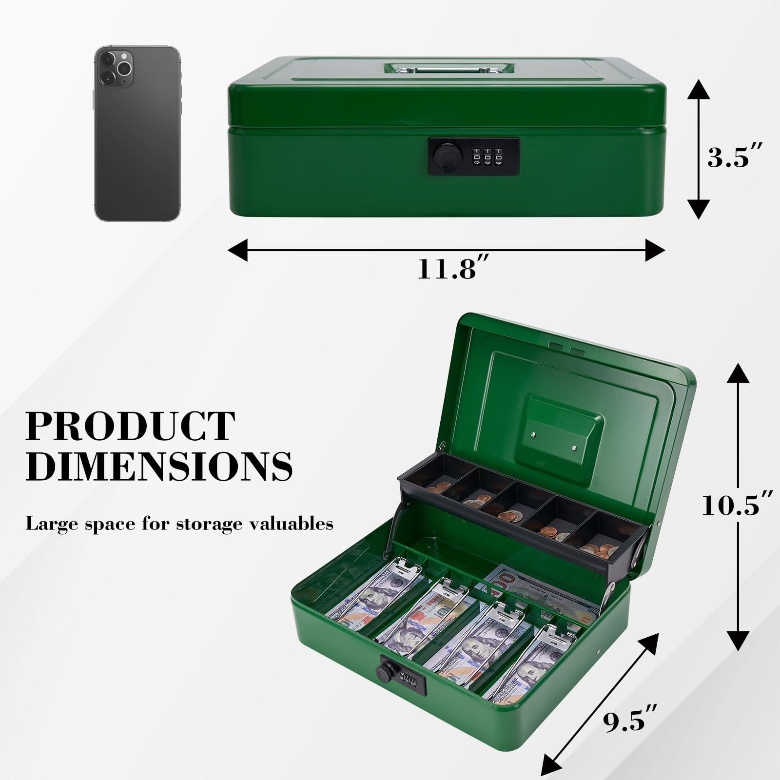 Cash Handling XL Locking Cash Box With Tray - Heavy Duty Money Safe ...
