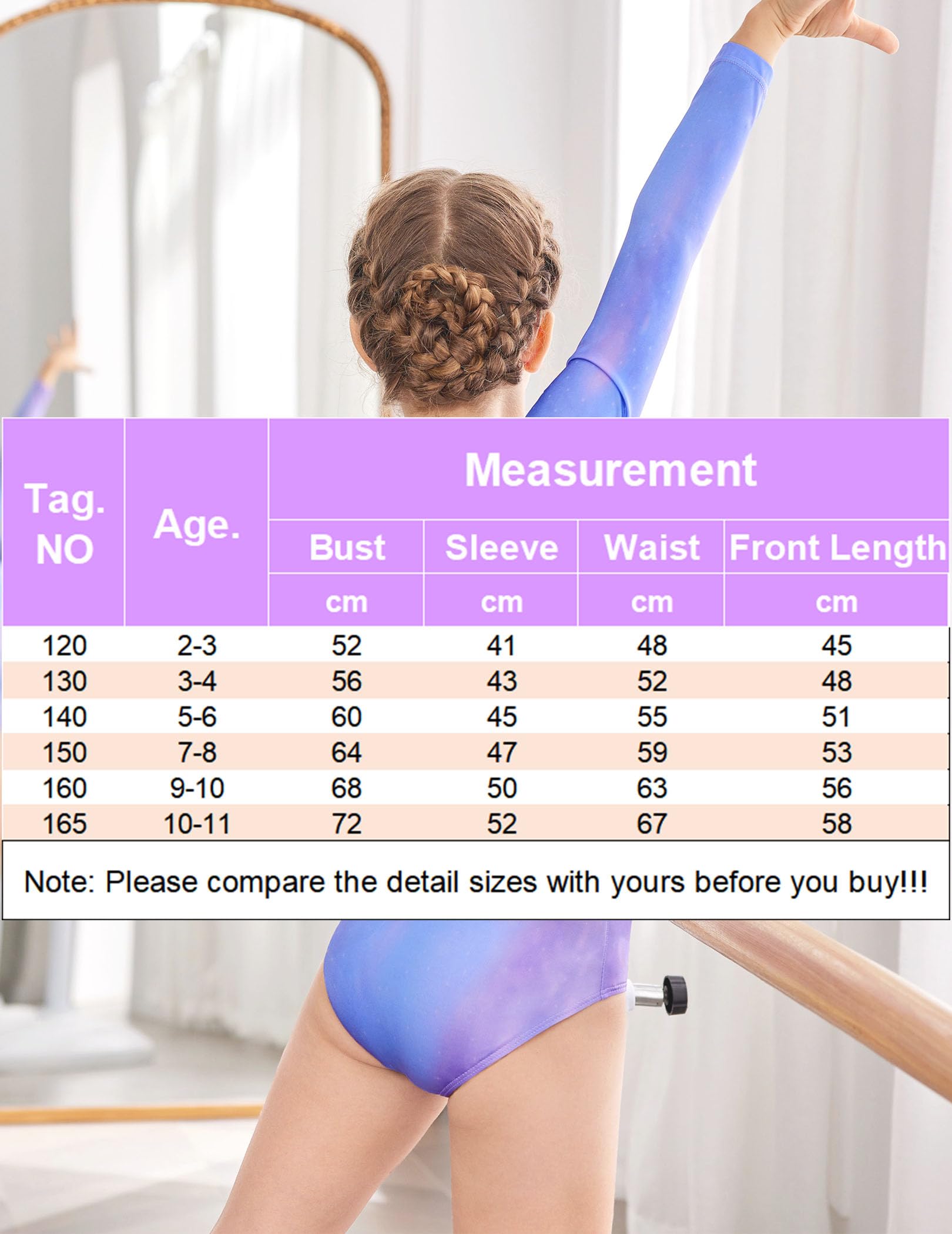 trudge Maillot de Gimnasia Leotardos de Danza Body Ballet Clásico Manga Larga para Niña 3-12 Años