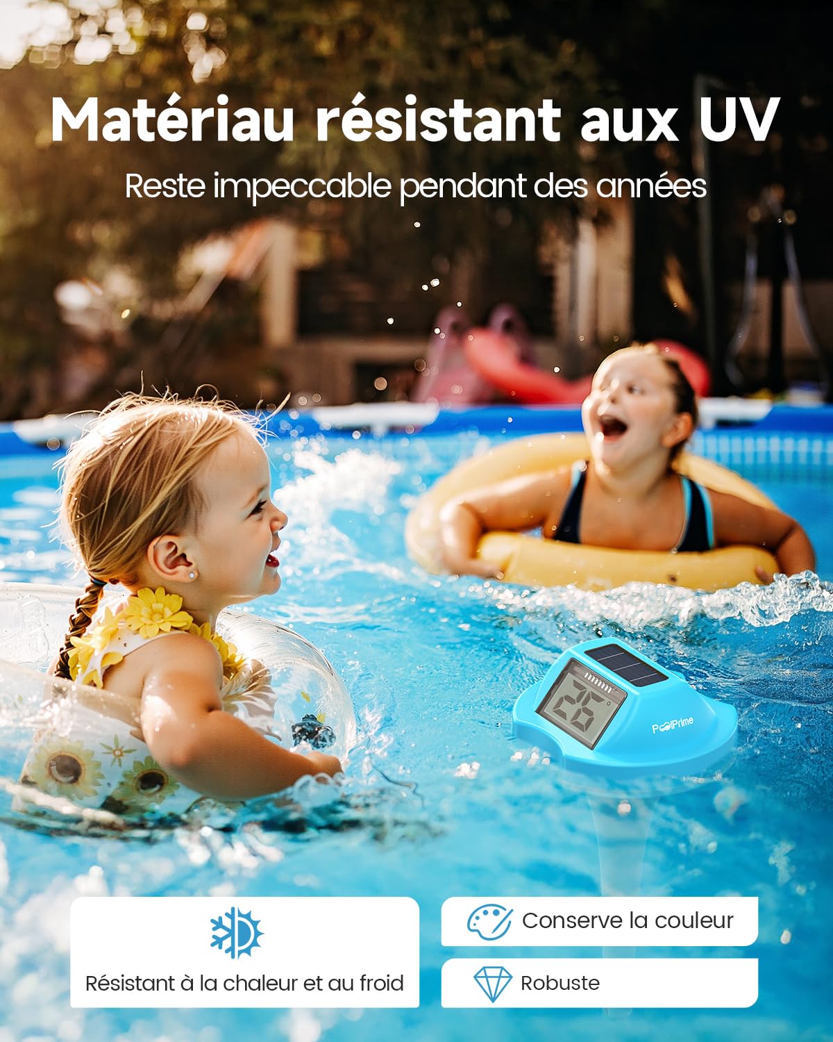 Thermometre Piscine à Double Écran, Lecture Facile, Thermomètre Piscine Flottant avec Affichage Numérique, Étanche IPX7 pour Spas, Bains Froids et Piscines (bleu)