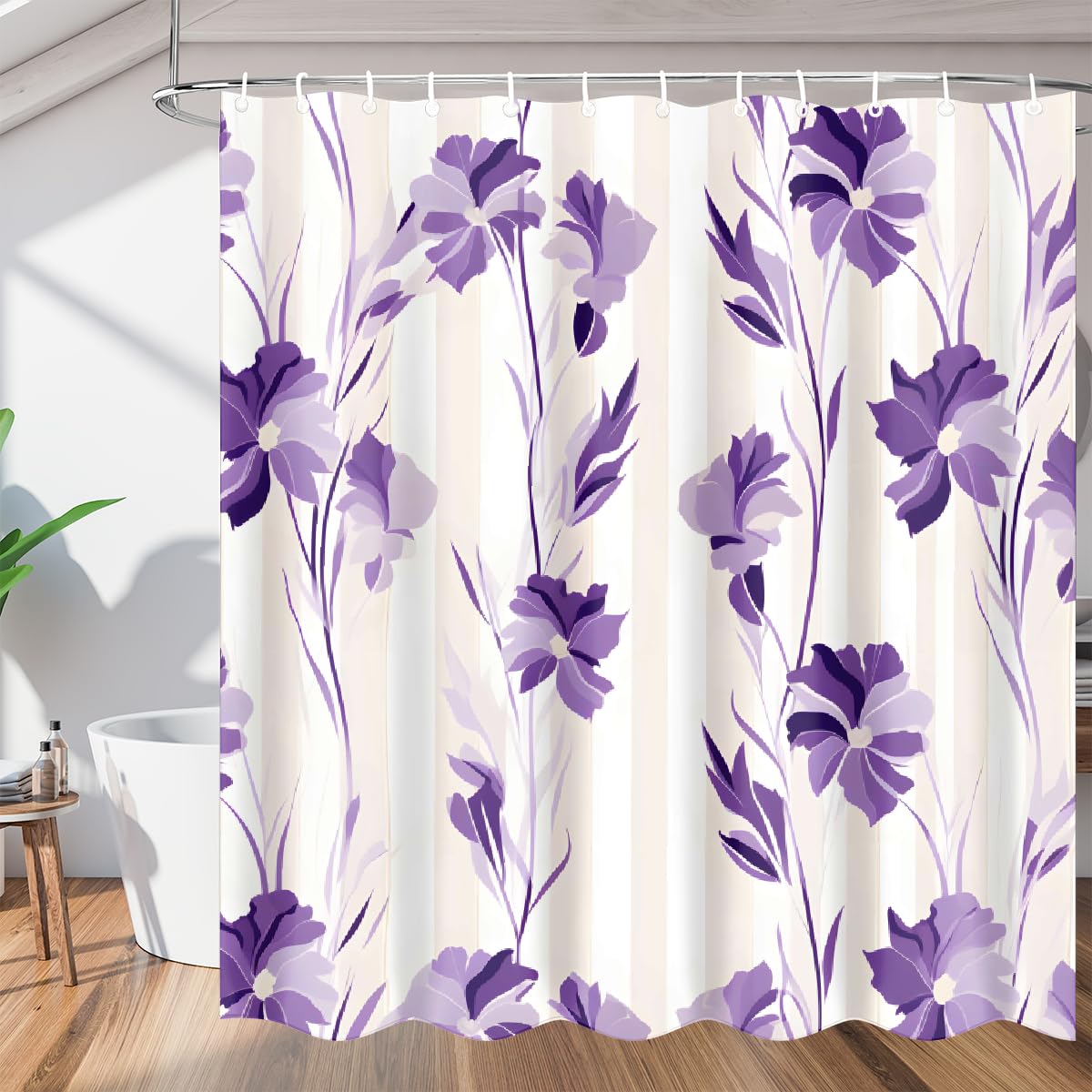 Rideau de douche imperméable anti-moisissure violet iris à œillets