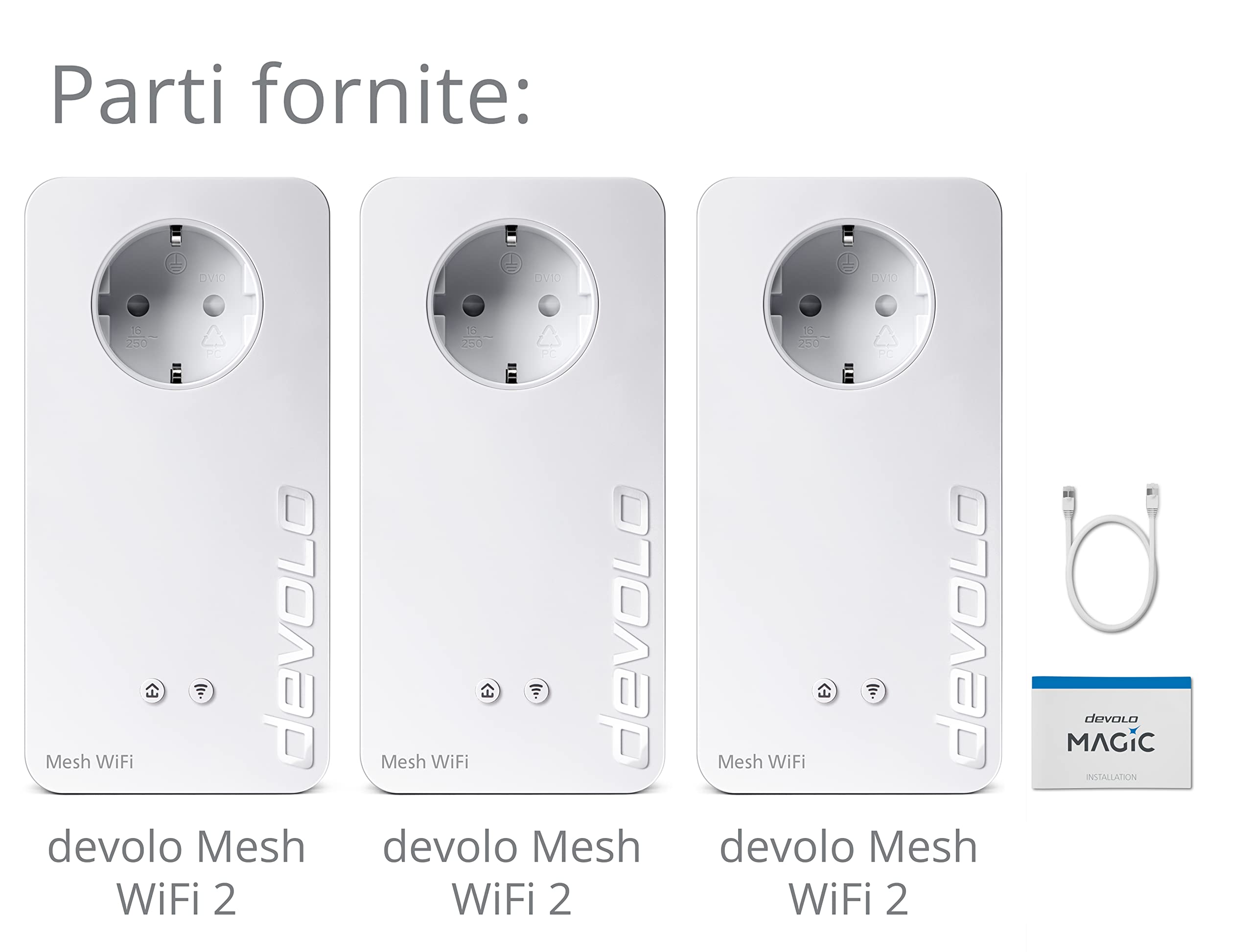 Devolo Mesh WiFi 2 – 1200 WiFi ac: 3 adattatori WiFi per Mesh WiFi in tutte le stanze, ideale per lo streaming (1200 Mbps, sistema tri-band, 5 prese LAN Gigabit)