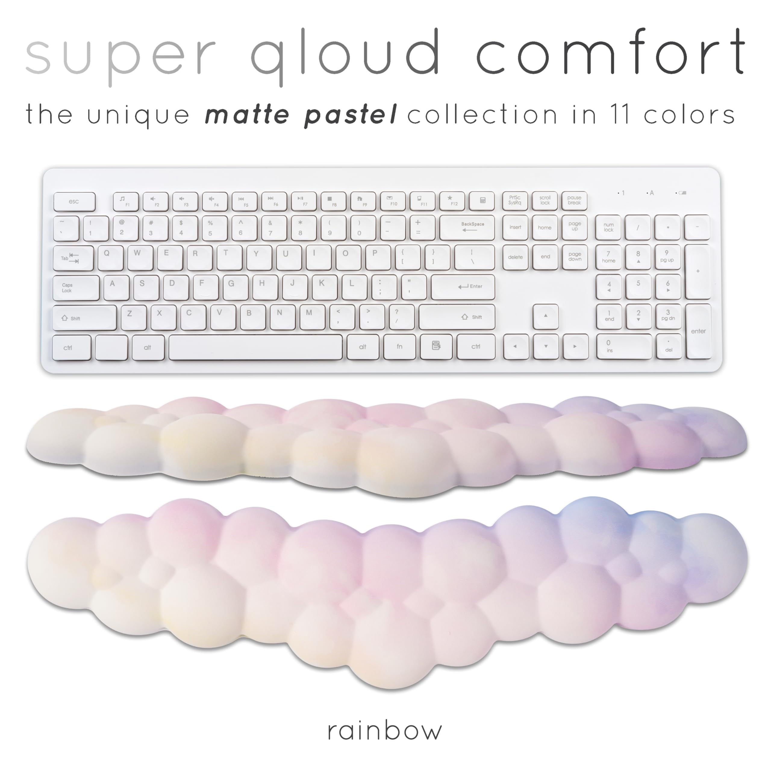 Create-ables Qloud Cloud Wrist Rest Keyboard Wrist Rest for Computer Keyboard Pad, Cloud Keyboard Wrist Rest, Wrist Pad for Keyboard, Memory Foam, Non Slip Base, Comes with Mouse Pad - White: 02 Rainbow 1