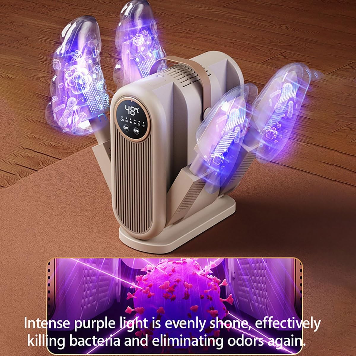 Asciugascarpe elettrico con pannello digitale, scaldascarpe pieghevole portatile e scalda guanti, temperatura costante 48°C, riscaldamento a 360°, timer 60/180/360 min per scarpe e cappelli