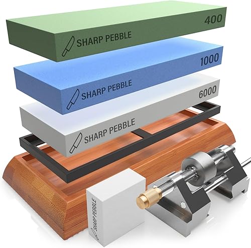 Sharp Pebble Juego de piedras de afilar extra grandes, piedras afiladoras de cuchillos de piedra de afilar, grano 400/1000/6000 con guía de afilado