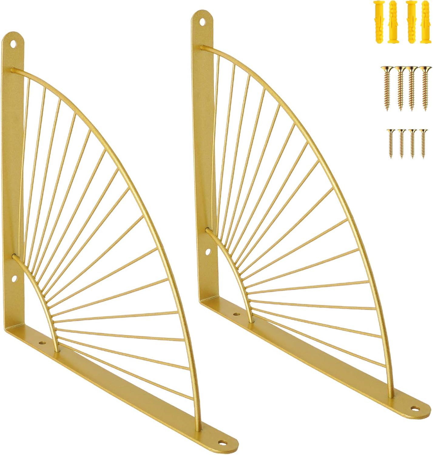 AddGrace 2 Pack Gold Shelf Brackets Wall Mounted Heavy Duty Metal