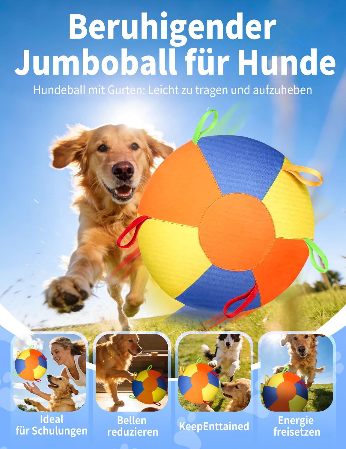 Herding Ball für Hunde, interaktiver Hundespielzeugball, langlebiger Jolly Ball für Hunde, Training, Kauspielzeug, Haustierbedarf, bissfestes Design, für Pferde und Schafe, Hundeball (55cm-A)