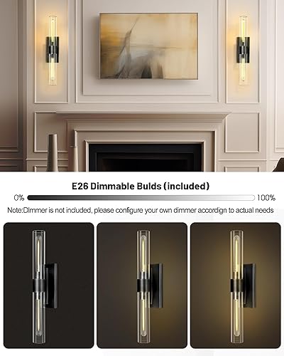 Miniatura 6 de Juego de dos apliques de pared negros apliques de pared de 228 pulgadas 2 luces de tocador para arriba y abajo con tubo transparente luces de pared