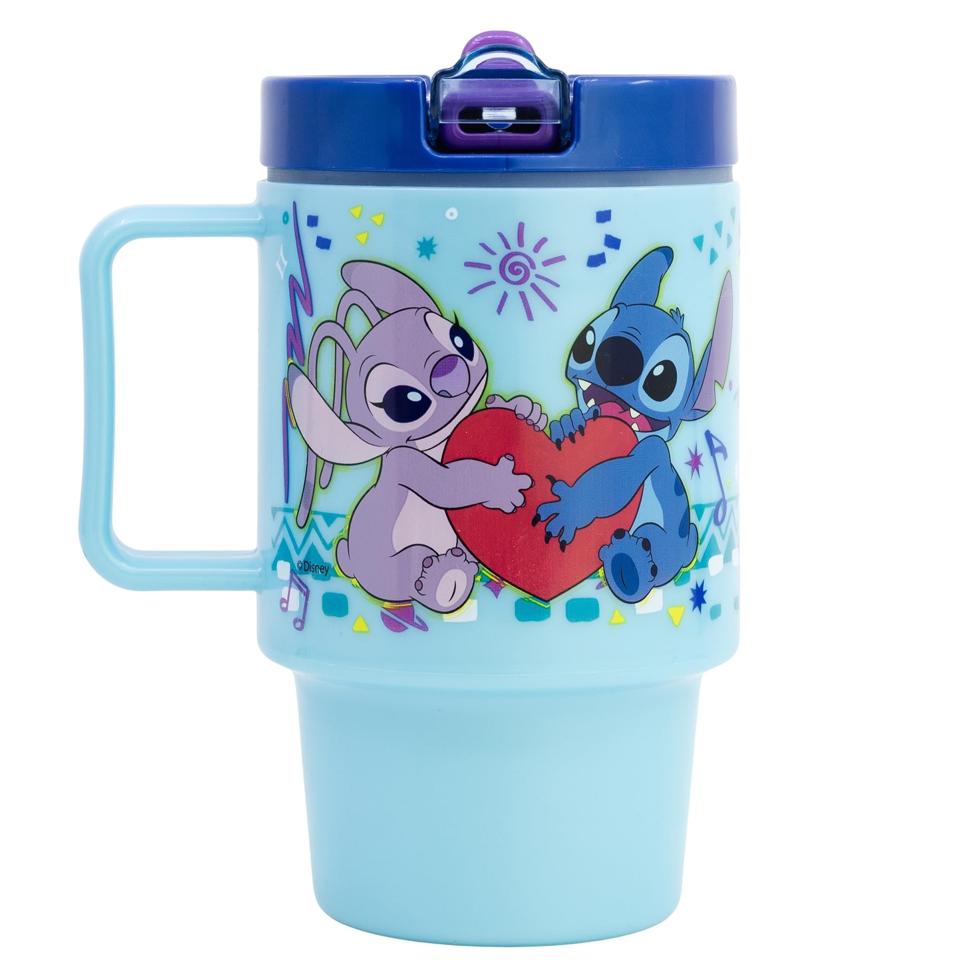 Stitch Kids’ Plastic Cup with lid 530 ml, Blue, Medium - Image 2