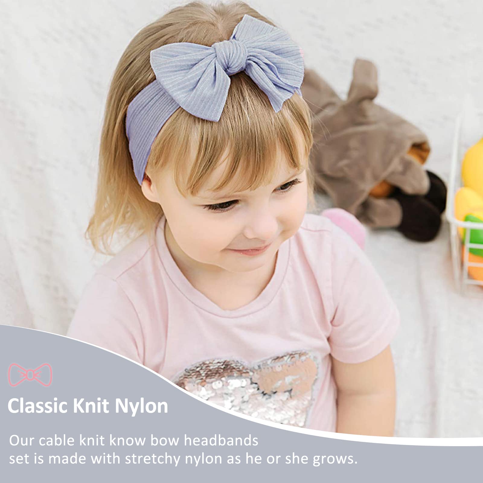 DRESHOW 5 Pack Baby Headbands for Girls Newborn Baby Nylon Headbands with Bows Hair Accessories - Image 3