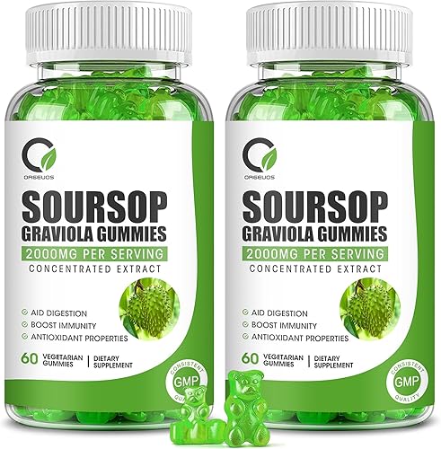 Miniatura 6 de ORGEUOS Gomitas de graviola de guanábana orgánica, extracto de hojas y semillas de guanábana orgánica, 2000 mg, ayuda digestiva, apoyo inmunológico