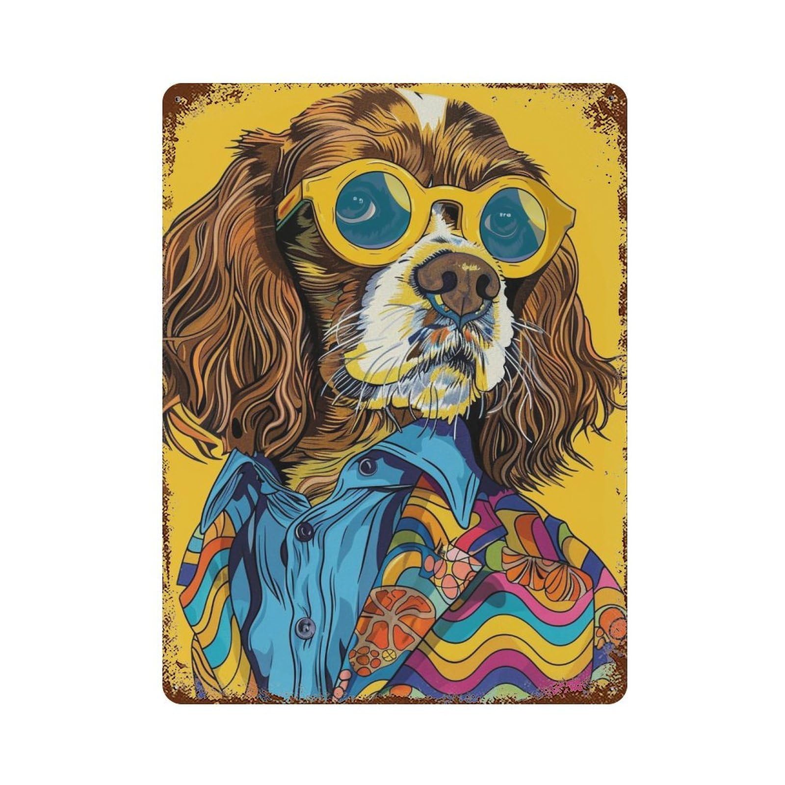 YHGERTKU Cool Dog in Colorful Blazer Pop 04 Wall Art Retro Iron Vintage Metal Tin Sign Poster Modern Decor for Living Rooms Gift 40x30cm