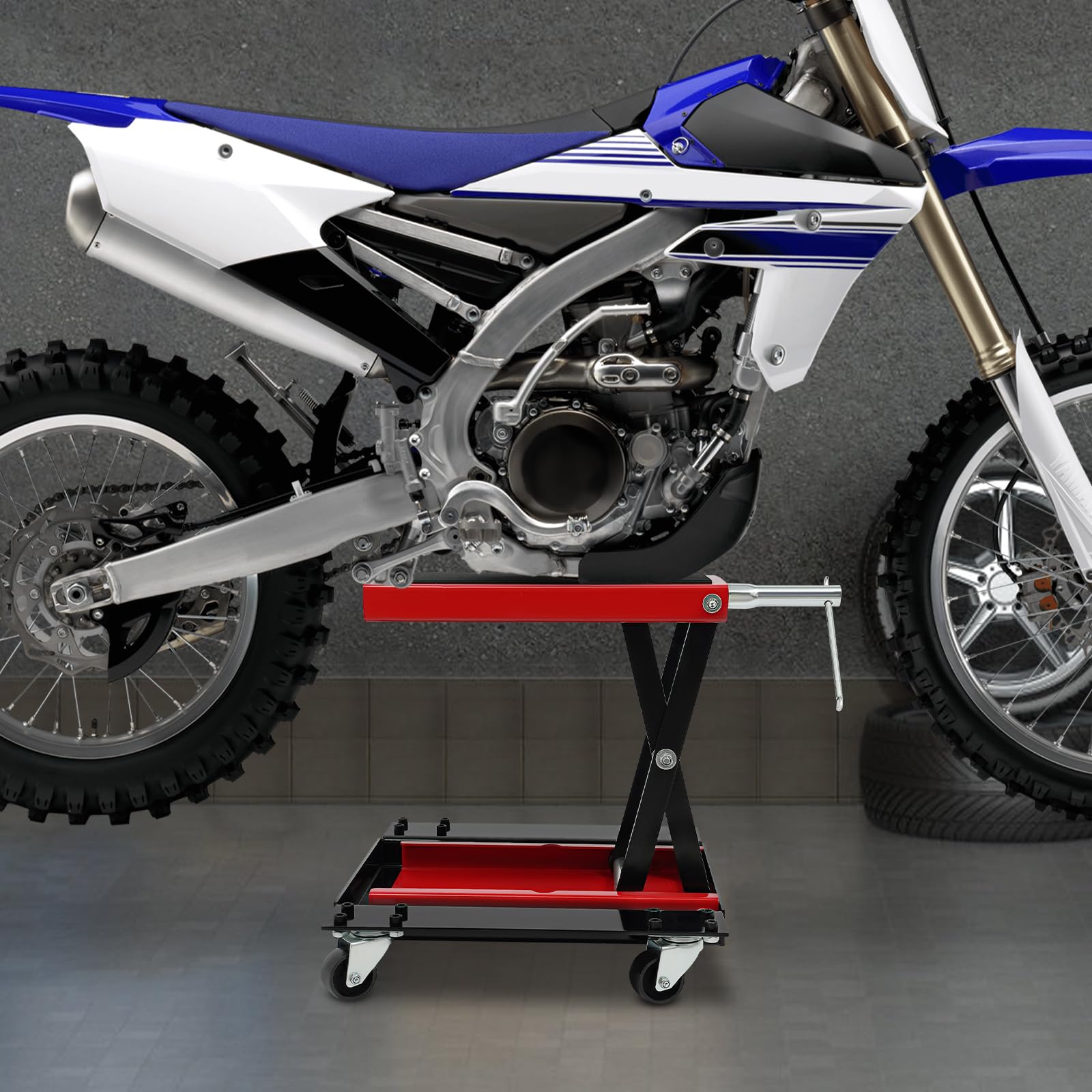 Podest podnośnikowy do motocykla o udźwigu 500 kg, hydrauliczny podnośnik motocyklowy z kółkami do konserwacji i naprawy w warsztacie lub garażu, regulacja wysokości 12-39 cm